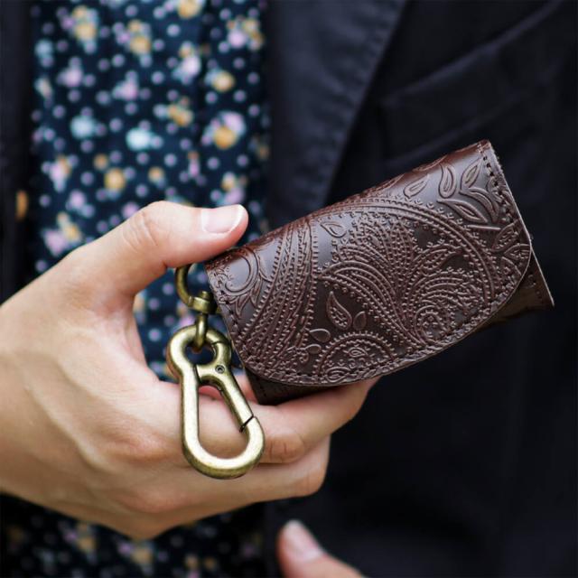 栃木レザー キーケース コインケース メンズ レディース 日本製 財布 ペイズリー VINCENT CRAFTED PAOLO キーホルダー キーリング ダークブラウン