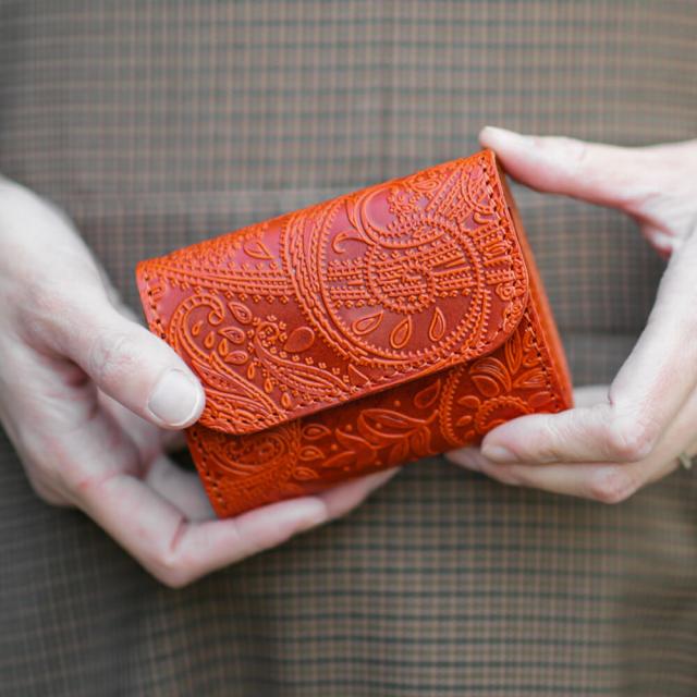 栃木レザー ミニ財布 ペイズリー VINCENT CRAFTED オリジナルブランド PABLO メンズ 小銭入れ ペイズリー 財布 日本製 本革 レザー オレンジ