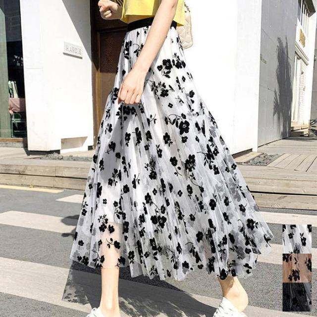 宅配便配送 モダン花柄チュールスカート レディース ボトムス スカート チュール 花柄 チュールスカート 花柄スカート ロング 透け感 の通販はau Pay マーケット Herisson Design