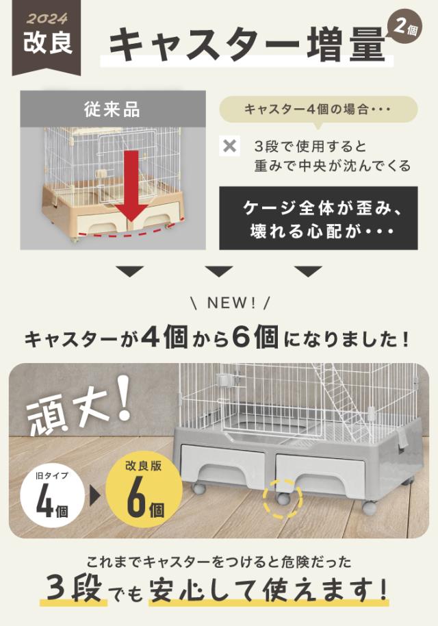 キャットケージ トイレ付き 3段 【収納トイレで砂が飛び散りにくい猫