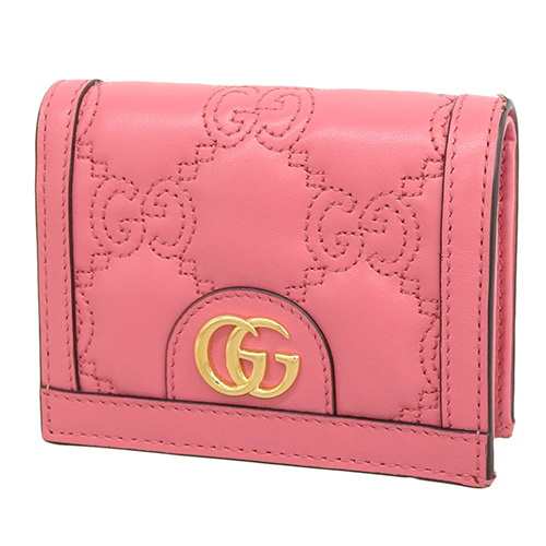 GUCCI(グッチ) GGマトラッセ カードケース ウォレット コンパクト財布 二つ折り 2つ折り 小物 GG キルティングレザー ピンク桃 ゴールドの通販は 55,880円