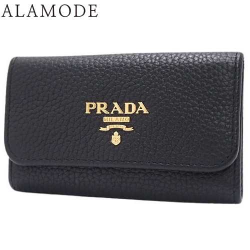 PRADA(プラダ) 6連キーケース キーケース 六連 三つ折り 小物 レザー VITELLO GRAIN NERO ブラック黒 ゴールド金具 1PG222 レディース 40