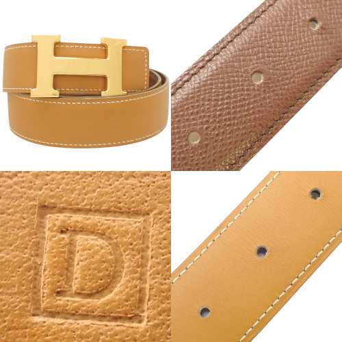 HERMES(エルメス) Hベルト リバーシブル ダークブラウン焦げ茶 ブラウン茶 レザー ゴールド金具 □D刻印 ベルト アパレル ファッション小