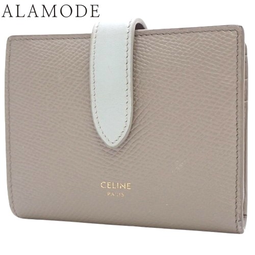 CELINE(セリーヌ) スモール ストラップウォレット コンパクト財布 バイカラー ミニ財布 カーフスキン ペプル/ミネラル グレー ライトブル