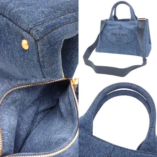 PRADA(プラダ) CANAPA カナパ ハンドバッグ 2WAY ショルダー 肩掛け 斜め掛け デニム DENIM ブルー青 ゴールド金具 B2642B レディース 40