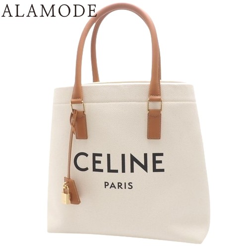 CELINE(セリーヌ) ホリゾンタル カバ トートバッグ ハンドバッグ ショッピングバッグ コットンキャンバス カーフ ナチュラル/タン アイボ