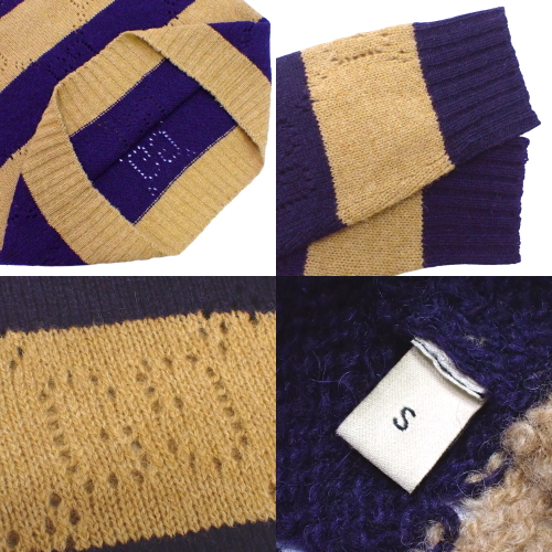 GUCCI(グッチ) GG柄 ボーダー ニット ニット/セーター アパレル ファッション 長袖 S ウール ネイビー紺 ブラウン茶 645293 メンズ 40802164292【中古】【アラモード】 GUCCI(グッチ) GG柄 ボーダー ニット ニット/セーター アパレル