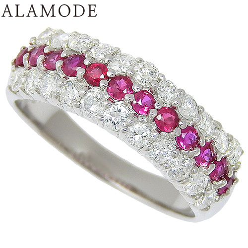 ルビー ダイヤ ハーフエタニティリング Pt900プラチナ リング・指輪 アクセサリー ジュエリー 12.5(52.5)号 シルバー銀 ピンク レディース 41100052281【中古】【アラモード】