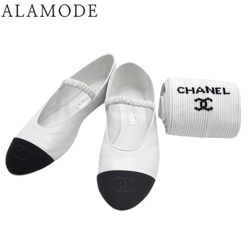 CHANEL(シャネル) ココマーク メリージェーン シューズ 靴 レッグウォーマー付き フラットシューズ バレエシューズ 38 1/2C レザー ファ