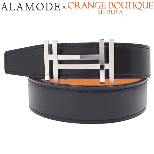 HERMES(エルメス) H・オ・カレ ベルト 32 ブラック黒 オレンジ ボックスカーフ トゴ パラジウム金具 シルバー金具 Z刻印 ベルト Hベルト リバーシブル アパレル ファッション小物 服飾小物 メンズ 40601127429【中古】【アラモード】の通販は