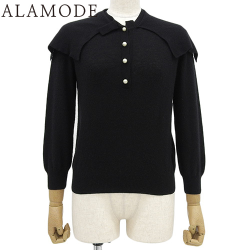 Christian Dior 襟付きニットセーター トップス 黒/OW161 Christian Dior(クリスチャンディオール) パールボタン 襟付き