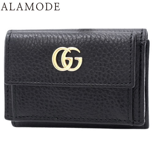 GUCCI ブラックレザー三つ折り財布 ゴールド金具付き グッチ 3つ折り