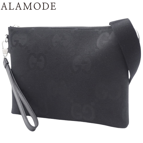 GUCCI(グッチ) ジャンボGG ミディアム メッセンジャーバッグ ショルダーバッグ 斜め掛け クラッチバッグ レザー ジャンボGGキャンバス ブラック黒 シルバー金具 739668 メンズ 40802143328【中古】【アラモード】