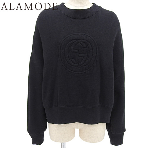 216 【GUCCI】グッチ 長袖ダメージトレーナー ブラック XLサイズ