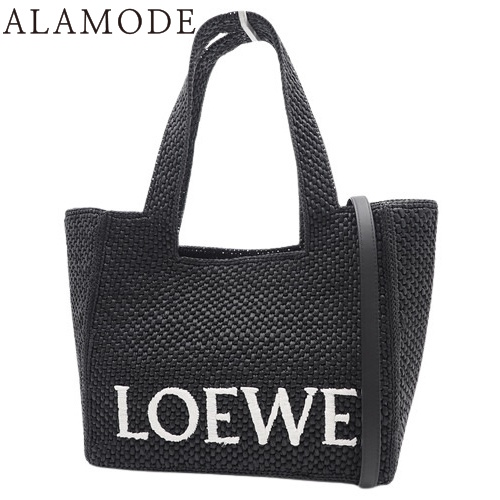 LOEWE(ロエベ) フォント トート ミディアム トートバッグ 2WAY ショルダー 肩掛け 斜め掛け ロゴ ラフィア ブラック黒 ゴールド金具 A685B61X01 レディース 40802135149【中古】【アラモード】