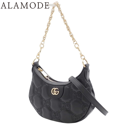 GUCCI(グッチ) GGマトラッセ ダブルG ミニバッグ ショルダーバッグ 肩掛け 斜め掛け 2WAY チェーンショルダー ハンドバッグ レザー ブラック黒 ゴールド金具 739736 レディース 40802143830【中古】【アラモード】