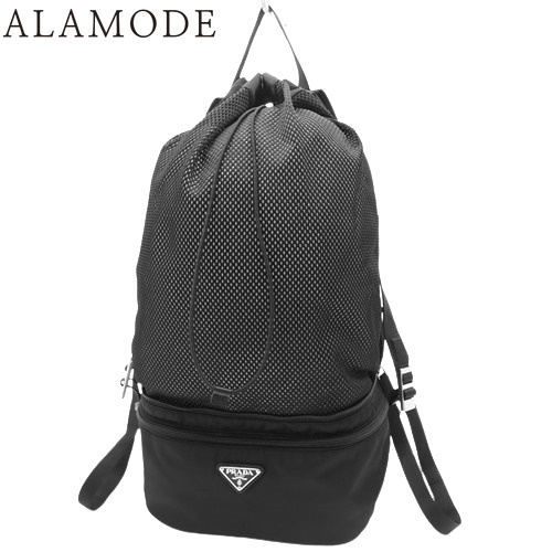 PRADA(プラダ) Re-Nylon リュックサック リュック・バックパック 2WAY ウエストバッグ ボディバッグ 肩掛け 斜め掛け メッシュ ナイロン NERO ブラック黒 シルバー金具 2VL038 メンズ 40802144215【中古】【アラモード】
