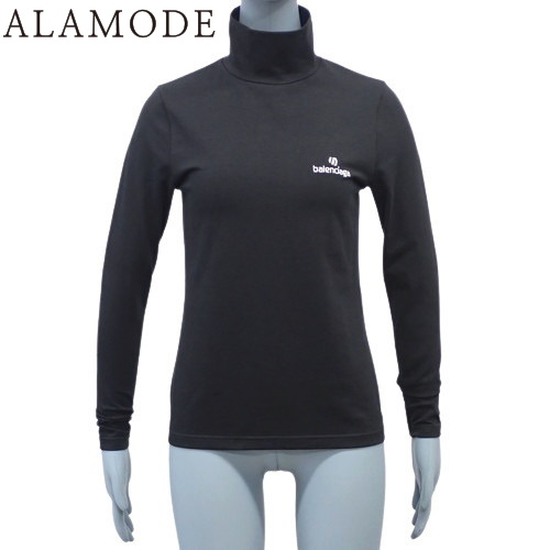 BALENCIAGA(バレンシアガ) ロゴ ハイネック 長袖Tシャツ トップス 2020年 アパレル ファッション 衣類 ロンT M コットン エラスタン ブラック黒 ホワイト白 641566 レディース 40802145458【中古】【アラモード】
