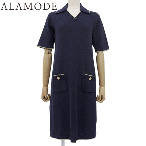 GUCCI(グッチ) ニット ワンピース セットアップ/ワンピース 半袖 襟付き アパレル ファッション XS コットン ナイロン ネイビー紺 ゴールド金 748927 XKCHF レディース 40803002639【中古】【アラモード】