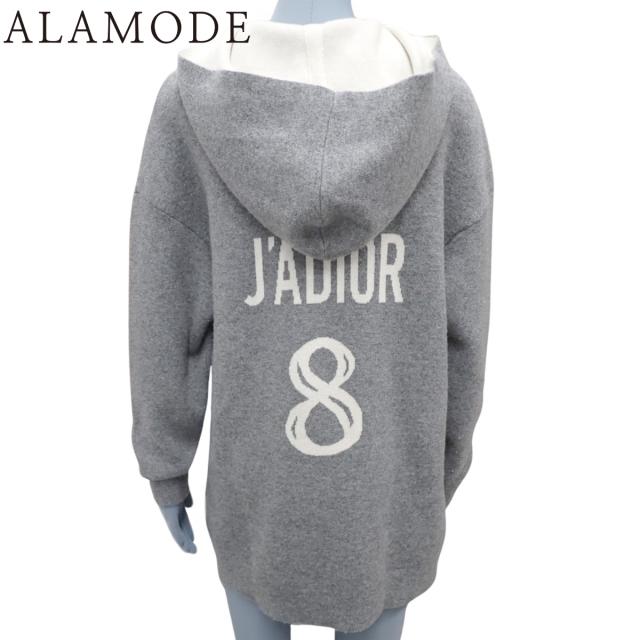 Christian Dior(クリスチャン ディオール) JADIOR 8 ボクシーフーディー トップス 2018年 ファッション アパレル パーカー プルオーバー ニット 34 カシミヤ グレー ホワイト白 844S92AM009 レディース 40802148482【中古】【アラモード】