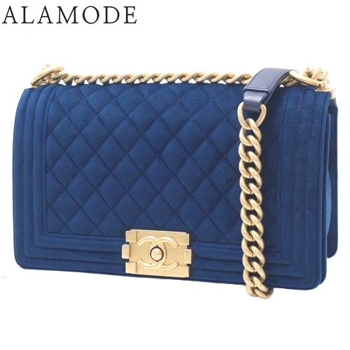 CHANEL(シャネル) ボーイシャネル チェーンショルダーバッグ ショルダーバッグ 2WAY 肩掛け 斜め掛け スウェード/スエード レザー ブルー青 ゴールド金具 レディース 40802149471【中古】【アラモード】
