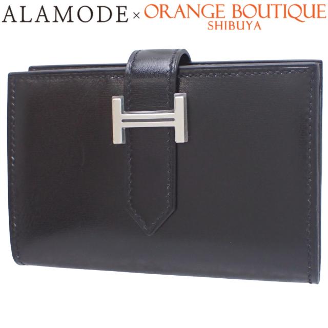 HERMES(エルメス) ベアン ミニ ブラック黒 ボックスカーフ パラジウム金具 シルバー金具 W刻印 コンパクトウォレット 小物 ミニ財布 ケース カードケース 二つ折り レディース 40803002740【中古】【アラモード】