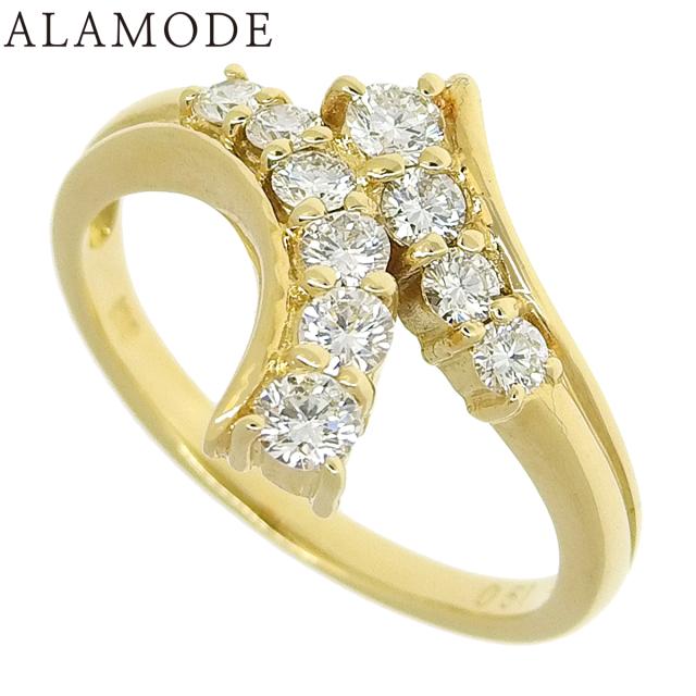 K18YG ダイヤリング 13号 K18YG リング 指輪 13号 ダイヤ 0.07 総重量約3.8g 中古 美品 送料