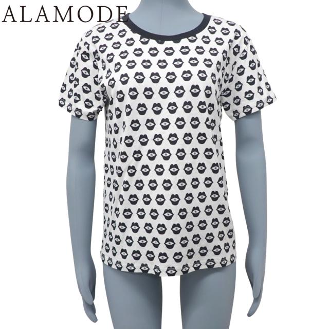 CELINE(セリーヌ) テレパシック ラブ プリントTシャツ アパレル ファッション 半袖 アネリ・サナイエ・ヘンリクソン コラボ トップス リップ アイ 総柄 S コットン ホワイト白 ブラック黒 レディース 40802149730【中古】【アラモード】