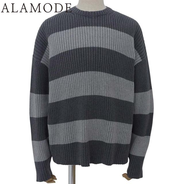 BALENCIAGA(バレンシアガ) バックロゴ ボーダーニット ニット/セーター 2020年 アパレル ファッション 衣類  XS コットン グレー ライトグレー メンズ 40802149365【中古】【アラモード】