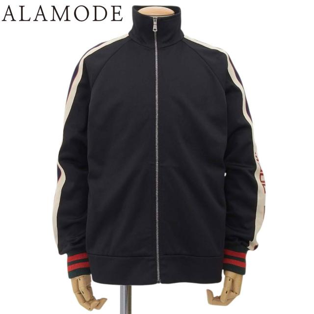 GUCCI(グッチ) シェリー テクニカルライン ジャージ ジャケット アウター サイドライン ロゴ トラックジャケット M ポリエステル コットン ブラック黒 グリーン緑 レッド 474634 メンズ 40101804799【中古】【アラモード】