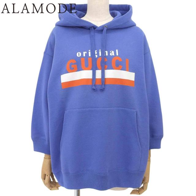 GUCCI(グッチ) ロゴ パーカー スウェット/パーカー トップス アパレル S コットン ブルー青 レディース 40802151266【中古】【アラモード】