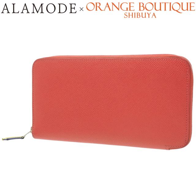 【名東】【1円】エルメス アザップ・シルクイン エプソン ルージュ □P刻 長財布 レッド 赤 サイフ エルメス　アザップ　シルクイン ロング　ゴールド⁄カシス　ヴォーエプソン⁄　シルク　シルバー金具