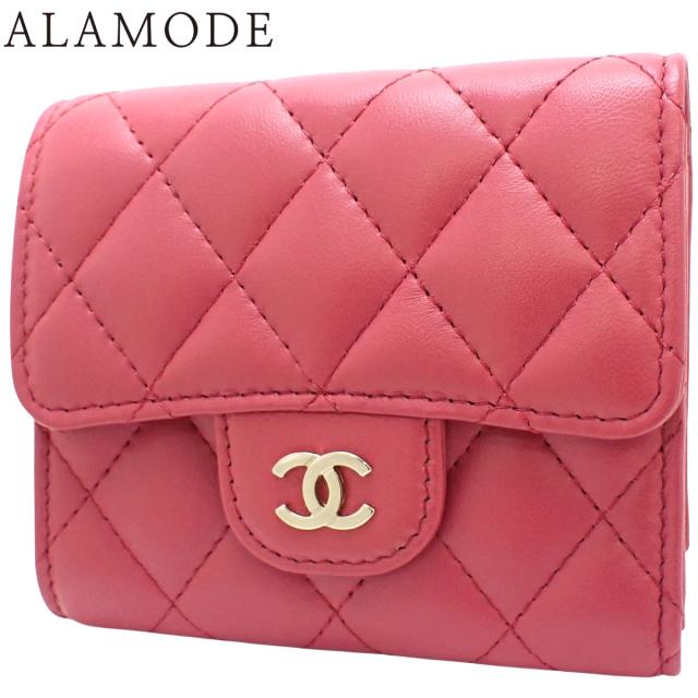 シャネル マトラッセ ココマーク 三つ折り財布 コンパクト キャビアスキン ピンク A31506 40802096605 CHANEL(シャネル) マトラッセ ココマーク 三つ折り財布 コンパクト