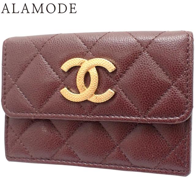 CHANEL(シャネル) マトラッセ ココマーク 三つ折り財布 コンパクトウォレット 3つ折り ミニ財布 小物 キャビアスキン ボルドー ゴールド金具 AP2962 レディース 40802156151【中古】【アラモード】