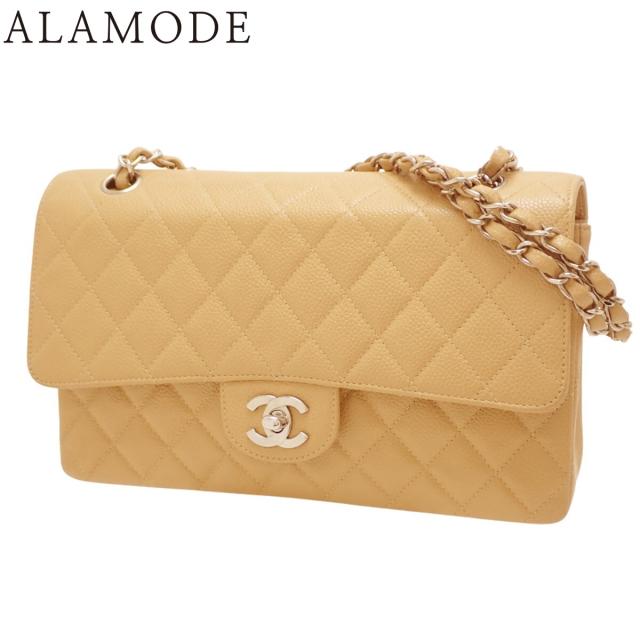 CHANEL(シャネル) マトラッセ ココマーク Wフラップ25 チェーンショルダーバッグ ショルダーバッグ 2WAY 肩掛け ダブルフラップ キャビアスキン ベージュ キャメル茶  シルバー金具 レディース 40101812507【中古】【アラモード】