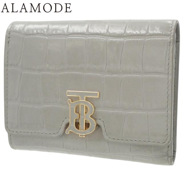 BURBERRY(バーバリー) TBロゴ ミニ財布 コンパクトウォレット 三つ折り 3つ折り クロコ型押し レザー グレー ゴールド金具 レディース 40802138300【中古】【アラモード】