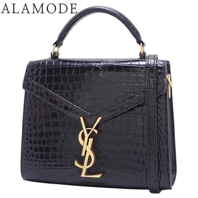 SAINT LAURENT PARIS(サンローランパリ) カサンドラ ミニトップハンドル ハンドバッグ 2WAY ショルダー 肩掛け 斜め掛け クロコ型押し カーフ ブラック黒 ゴールド金具 623930 レディース 40802155873【中古】【アラモード】