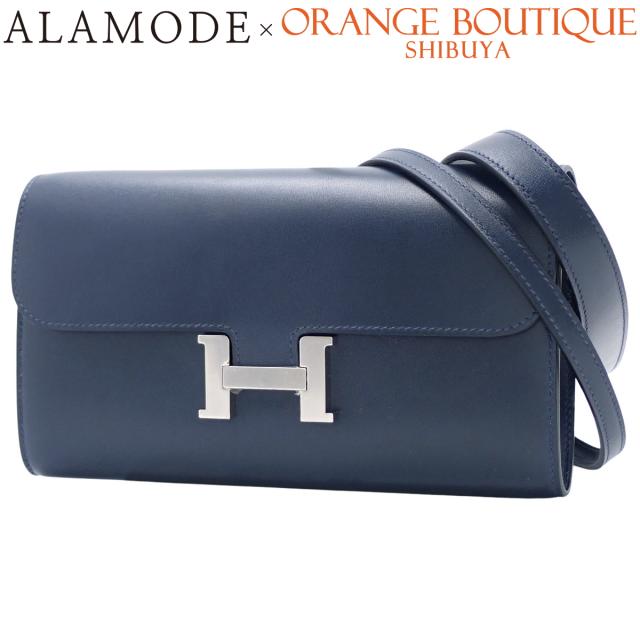 HERMES(エルメス) コンスタンス ロング トゥーゴー ブルーアビス ネイビー紺 ボックスカーフ パラジウム金具 シルバー金具 W刻印 ロングウォレット 2WAY 長財布 ショルダー クラッチ レディース 40802156343【中古】【アラモード】