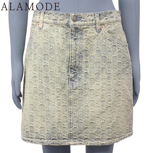 GUCCI(グッチ) GG デニム スカート ボトムス GG総柄 アパレル 42 コットン ブルー青 678789 レディース 40802155349【中古】【アラモード】