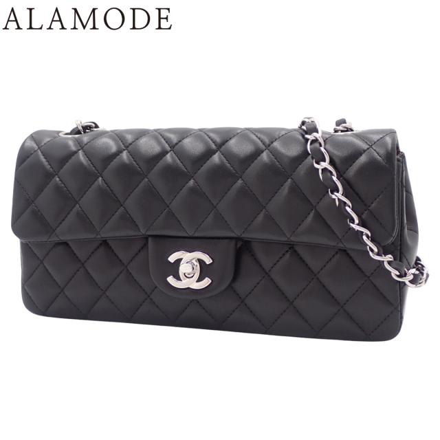 CHANEL(シャネル) マトラッセ イーストウエスト ショルダーバッグ 肩掛け シングルフラップ チェーンショルダー ココマーク ラムスキン ブラック黒 シルバー金具 レディース 40802158335【中古】【アラモード】