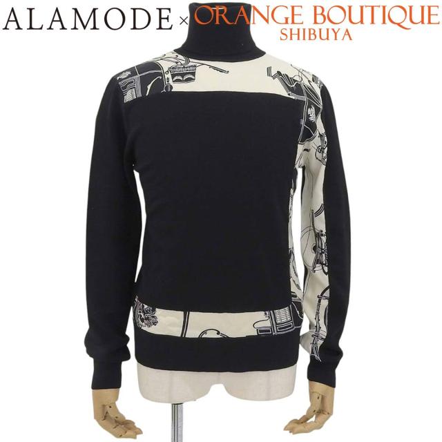 HERMES(エルメス) soie decadree セーター ブラック黒 オフホワイトアイボリー ウール シルク ニット/セーター トップス アパレル タートルネック メンズ 40802155484【中古】【アラモード】