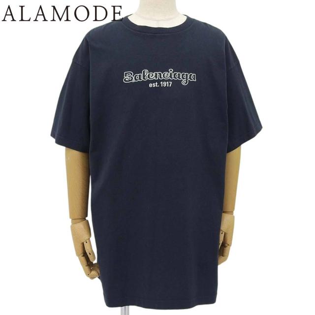 BALENCIAGA(バレンシアガ) ロゴ刺 Tシャツ Tシャツ 2019年 半袖 トップス オーバーサイズ アパレル XXS コットン ネイビー紺 メンズ 40802155488【中古】【アラモード】
