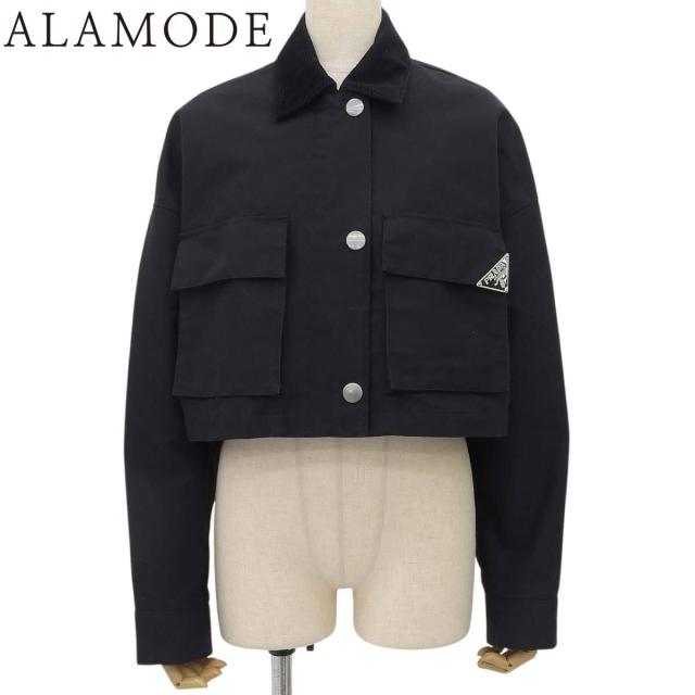 PRADA(プラダ) テクニカルキャンバス ブルゾンジャケット ジャケット 2022年 アウター Gジャン アパレル トライアングルロゴ 36 コットン NERO ネロ ブラック黒 29X103 レディース 40802155525【中古】【アラモード】