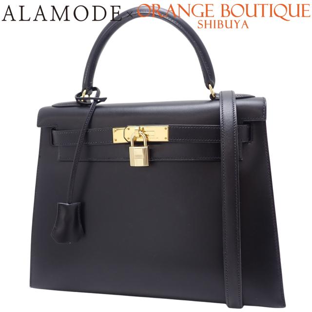 HERMES(エルメス) ケリー28 (外縫い) ブラック黒 ボックスカーフ ゴールド金具 〇Z刻印 ハンドバッグ トートバッグ 2WAY ショルダー レディース 40802158387【中古】【アラモード】