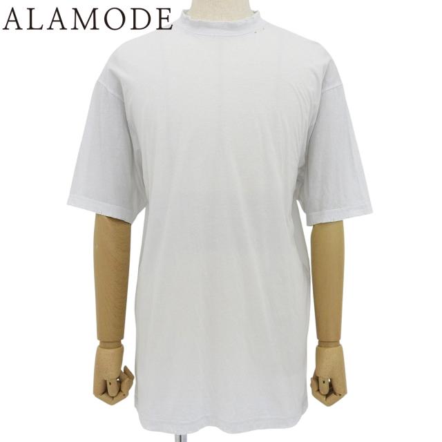 BALENCIAGA(バレンシアガ) 襟ロゴ Tシャツ Tシャツ 2022年 半袖 ダメージ加工 トップス アパレル XXS コットン ホワイト白 ユニセックス 40802155508【中古】【アラモード】