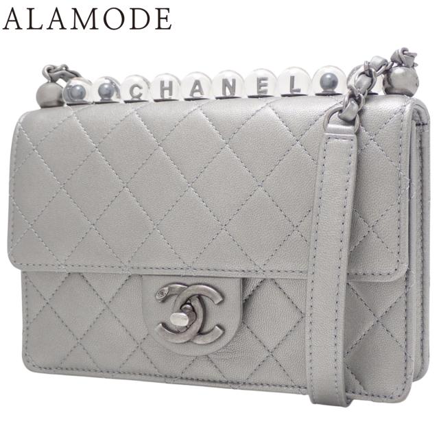 CHANEL(シャネル) マトラッセ ココマーク チェーンショルダーバッグ ショルダーバッグ クリアパール 肩掛け 斜め掛け レザー シルバーグレー ガンメタル金具 レディース 40802145267【中古】【アラモード】