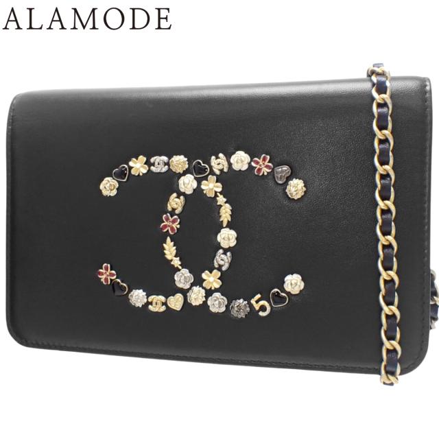 CHANEL(シャネル) ココマーク アイコン チェーンウォレット ショルダーバッグ ロングウォレット 肩掛け 斜め掛け ラムスキン ブラック黒 マットゴールド金具 AS1881 レディース 40802161702【中古】【アラモード】