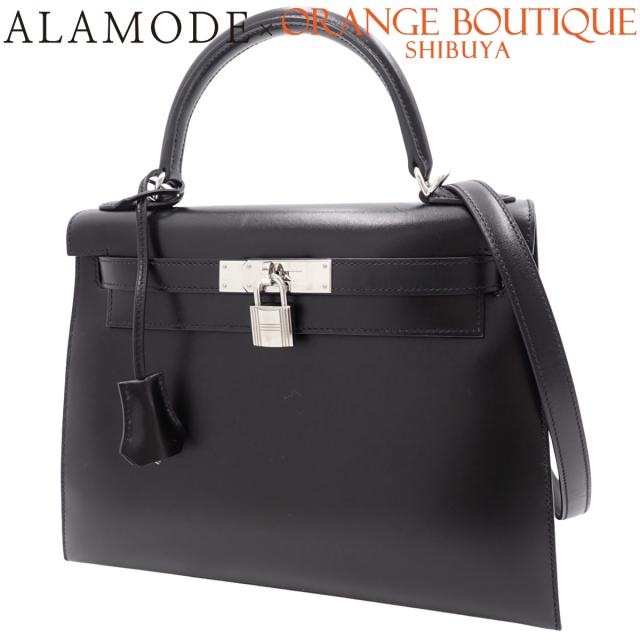 HERMES(エルメス) ケリー28(外縫い) ブラック黒 ボックスカーフ パラジウム金具 シルバー金具 D刻印 ハンドバッグ トートバッグ ショルダー 肩掛け 2WAY レディース 40101789733【中古】【アラモード】