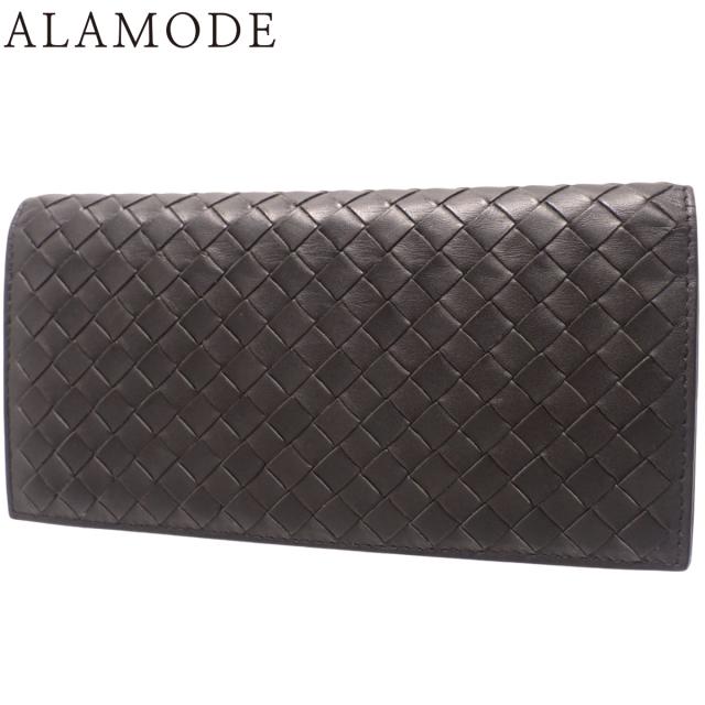 BOTTEGA VENETA(ボッテガ・ヴェネタ) イントレチャート 二つ折り 長財布 ロングウォレット 2つ折り 小物 レザー ダークブラウン焦げ茶 ガンメタル金具 156819 メンズ 40802139068【中古】【アラモード】