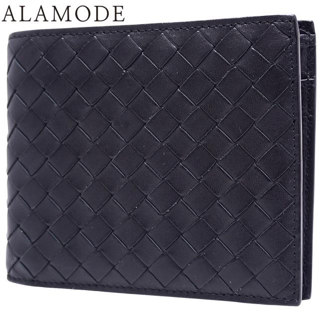 BOTTEGA VENETA(ボッテガ・ヴェネタ) イントレチャート 二つ折り財布 コンパクトウォレット 2つ折り 小物 カーフ ブラック黒 シルバー金具 193642 V4651 1000 メンズ 40802160981【中古】【アラモード】